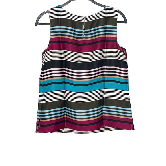 Talbots Sleeveless Satin Blouse Small Striped Blue Green Pink Shell Career Top - Picture 2 of 12